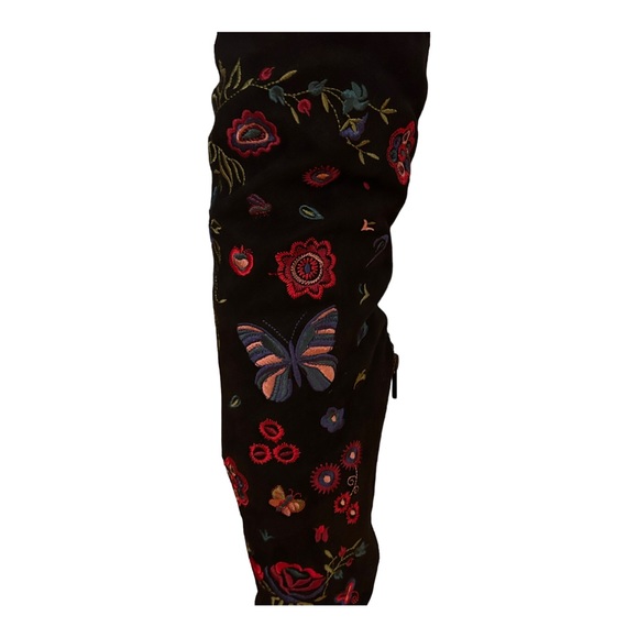 IMPO Judy Over the Knee High Suede Boots Sz 8M Black Embroidered Boho Fa… - Picture 7 of 16